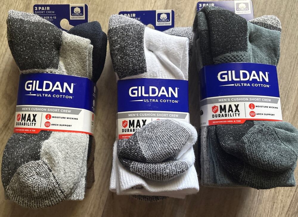 Gildan Men's Stretch 3PK Cotton short Crew arch Socks Shoe Size 6-12 Lot X3 Warm